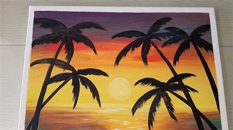 Pintura Acrilica Como Pintar Un Paisaje Atardecer Con Palmeras Youtube