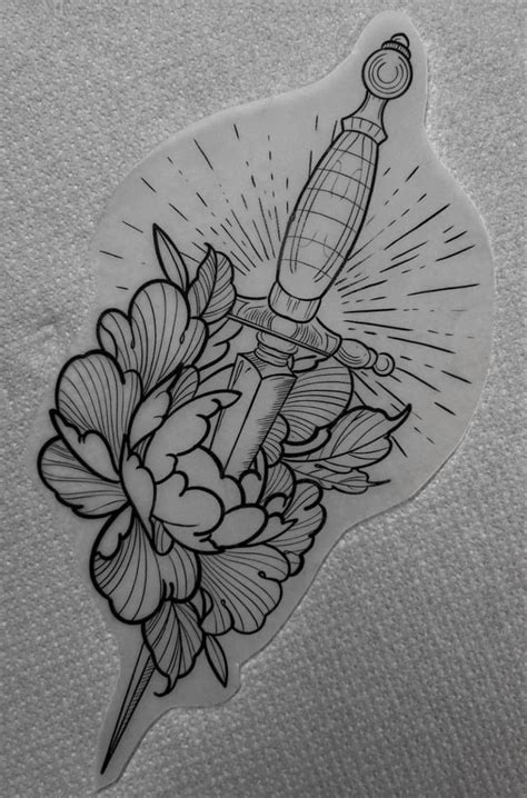 Knife And Flowers Sticker Tattoo Design