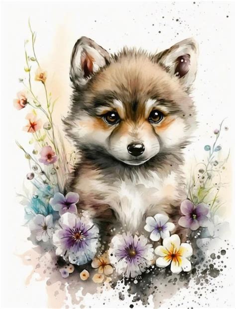 Premium AI Image | A watercolor painting of a puppy in flowers