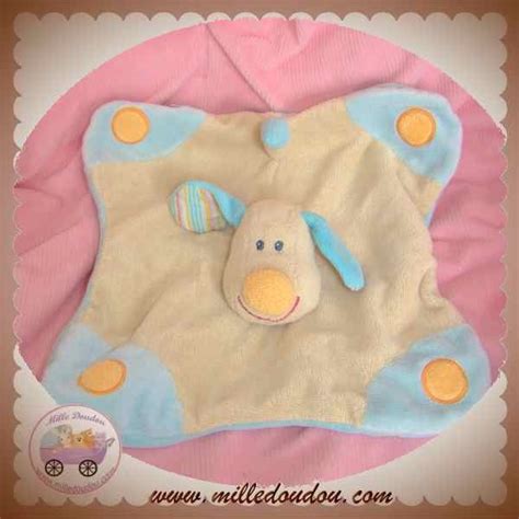 NATTOU SOS DOUDOU PELUCHE CHIEN PLAT BEIGE BLEU