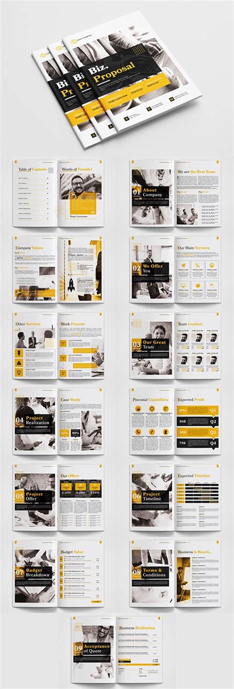 Business Proposal Layout With Yellow Accents Brochure Templates