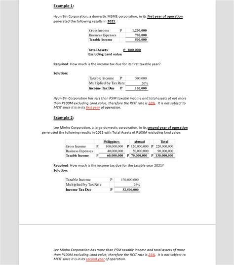 Solved Tax On Domestic Corporation Example Example 3 Exercises