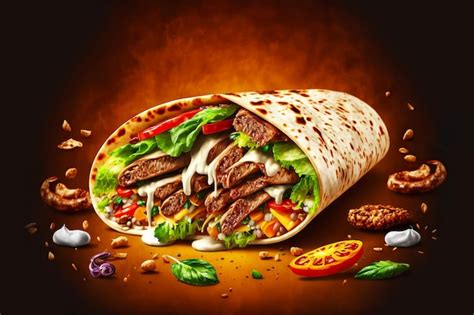 Premium Photo Shawarma Sandwich In Pita With Beef Meat Vegetables And