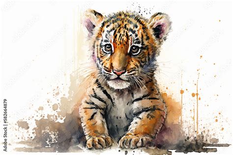 Watercolor painting of a cute baby tiger. Baby tiger. generative ai. Aquarelle illustration ...