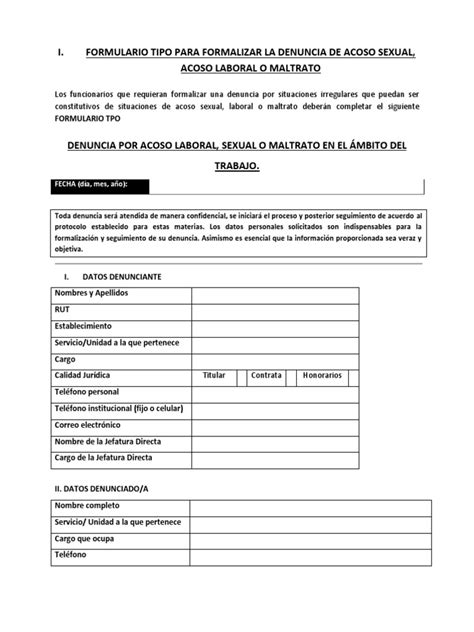 Formularios Trato Laboral Pdf Acoso Sexual Violencia