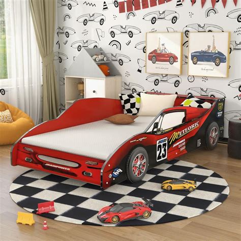 Furniture Of America Verrett Red Twin Race Car Bed Idf 7643rd The