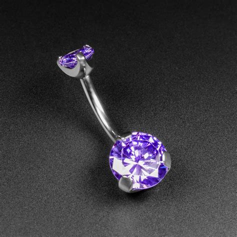 Double Tanzanite Blue Jewelled Internally Threaded Titanium Belly Bar