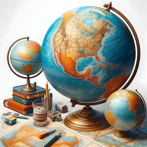 Premium Photo | A globe and map set for geography lessons isolated on a
