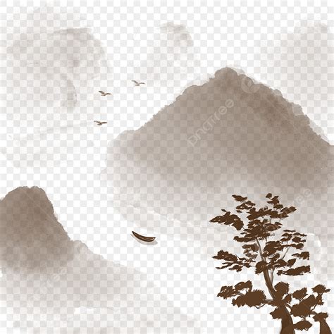 Chinese Style Ink White Transparent Chinese Style Mountain River Ink