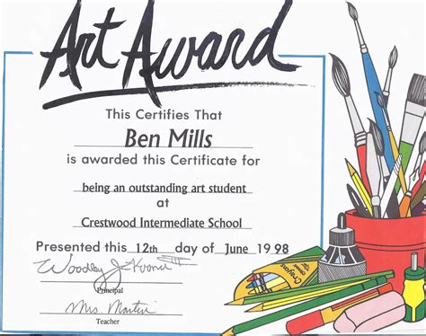 Art Award Certificate From 1998 By Benjamillion On Deviantart