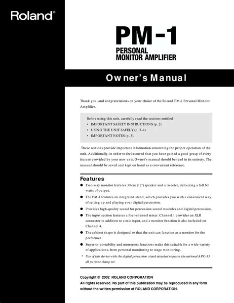 ROLAND PM-1 OWNER'S MANUAL Pdf Download | ManualsLib