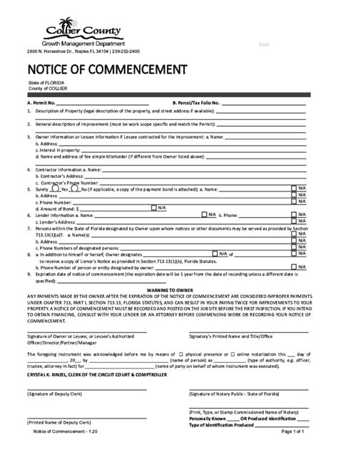 Form Fl Notice Of Commencement County Of Collier Fill