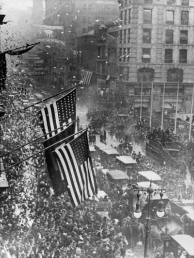 View Of A Crowded New York City Street As People Celebrate Armistice