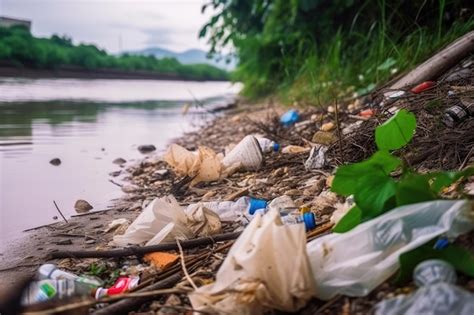 Premium Photo Littering And Urban Pollution Of River Bank With