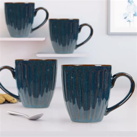 Buy The Earth Store White Check Coffee Mug Set Of Ceramic Mugs To