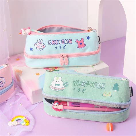 Wholesale Korean Pencil Case Cartoon Cute Large Capacity Canvas Double