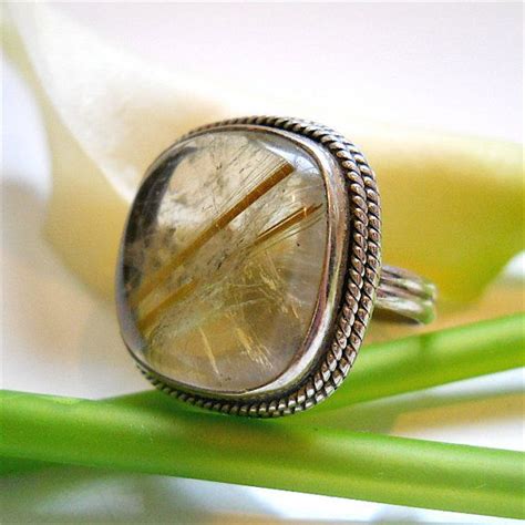 Golden Rutilated Quartz Ring In Fine Silver Size Womens Etsy