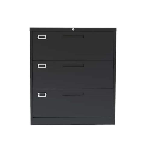 3 Drawer Black Steel Lateral File Cabinet With Lock S01CUU137 The