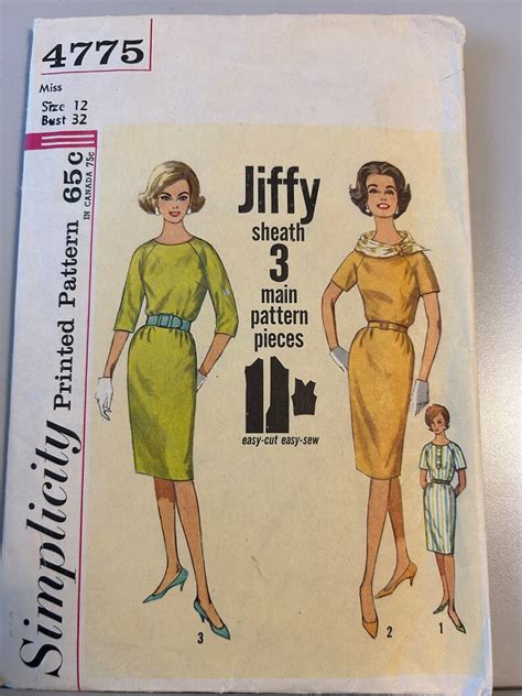 Simplicity Sewing Pattern 4775 1960s Jiffy Sheath Dress In 3 Views