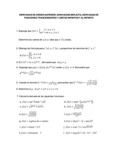 Taller de Derivadas de Orden Superior Límites Infinitos Laura María