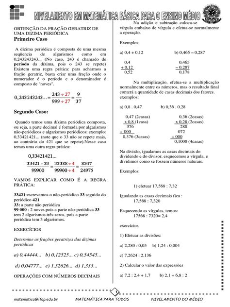 Aula 03 Pdf Dízimas Periódicas E Potenciação Pdf Exponenciação Álgebra Abstrata