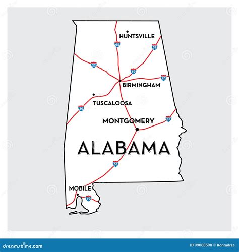 Vector Map Of Alabama Stock Illustration Illustration Of State