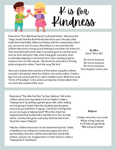 Kindness Theme Preschool Curriculum Printable Homeschool Lesson Plan Printable For Preschool