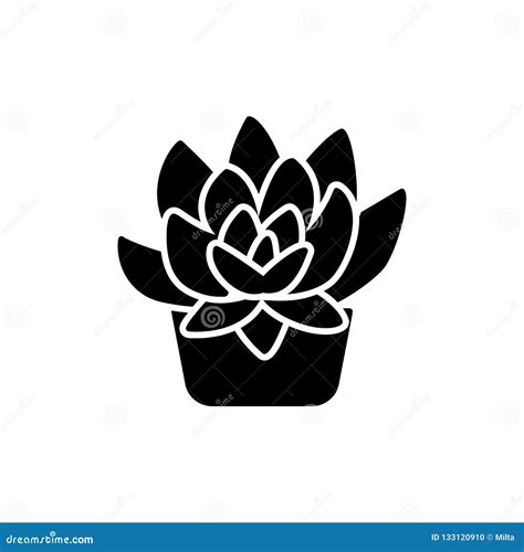 Black White Vector Illustration Of Succulent In Pot Decorative Home