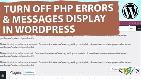 How To Turn Off Php Errors And Messages Display In Wordpress Youtube