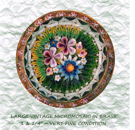 Button Large Late 19th Or Early 20th C Glass Tesserae Mosaic Flowers