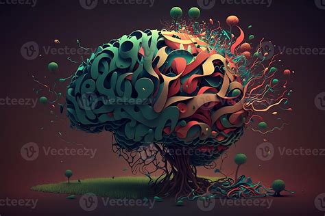 Abstract Human Brain In Form Of Tree With Branches Of Colored Positive