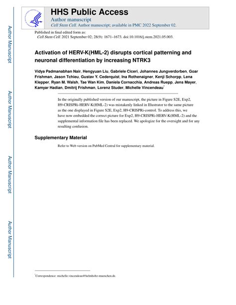 Pdf Activation Of Herv K Hml Disrupts Cortical Patterning And