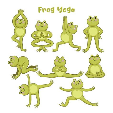 Set Of Cute Frogs In Yoga Pose Isolated On White Background Vector