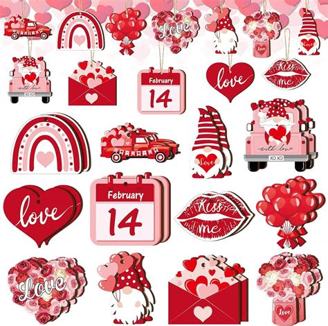 Pcs Valentine S Day Wooden Hanging Ornaments Valentines Tree