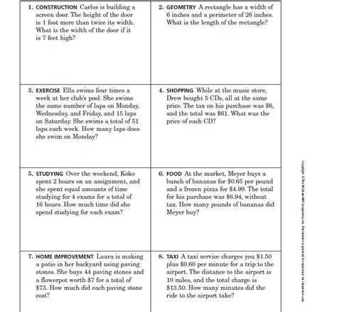 Grade 8 Math Word Problems With Equations