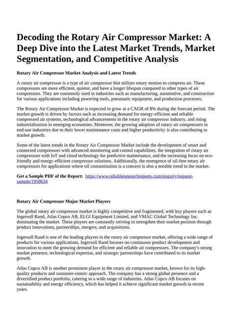 Reportprime Decoding The Rotary Air Compressor Market A Deep Dive