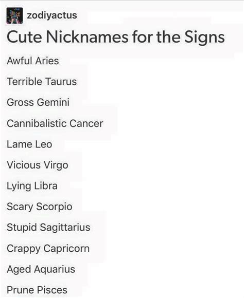 Cute Nicknames For The Signs Zodiac ZODIAC SIGNS Pinterest