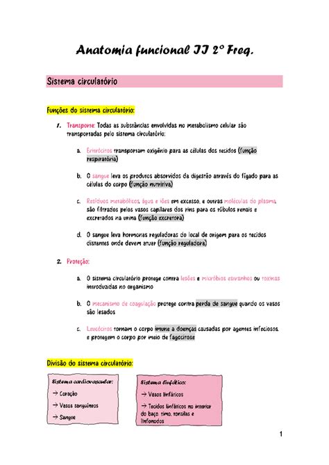 Anatomia Funcional Ii Freq Sistema Cardiovascular