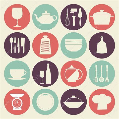 Vintage Kitchen Dishes Icons Set Stock Vector Lub Lubachka 53058453