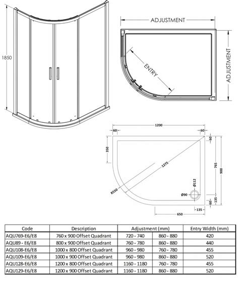 Nuie Pacific Offset Quadrant Shower Enclosure X Mm Aqu