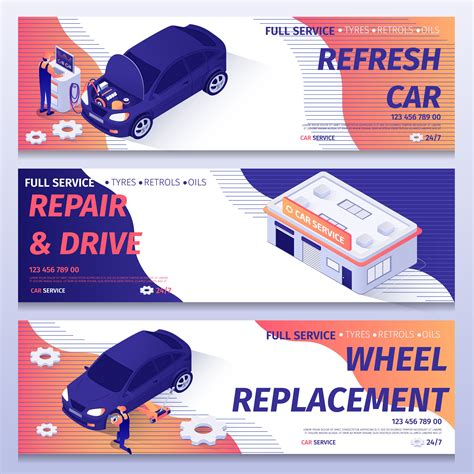 Set Of Auto Repair Service Banners Vector Art At Vecteezy