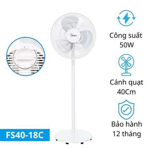 Quạt Cây Đứng Midea FS40-18C trắng 50W