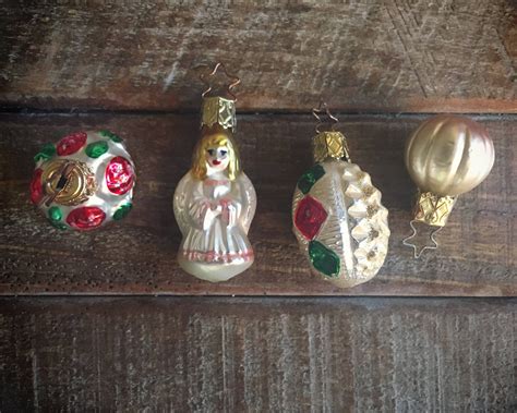 Four Small Vintage German Glass Ornaments Mercury Glass Christmas Ornaments