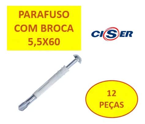 Parafuso Dry Wall Cab panela Ponta Broca Bucha 5 5x60 12 Pçs