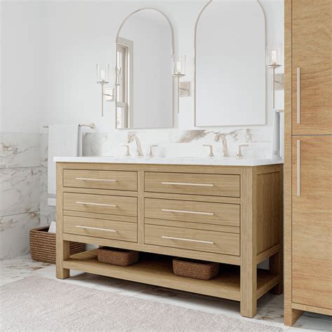 allen + roth Kennilton 60-in Light Oak Undermount Double sink Bathroom