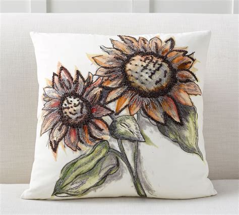 Bold Sunflower Embroidered Pillow Cover Pottery Barn