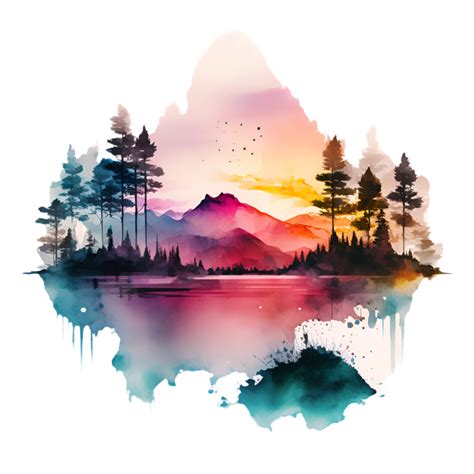 Watercolor Mountain Lanscape Clipart Png