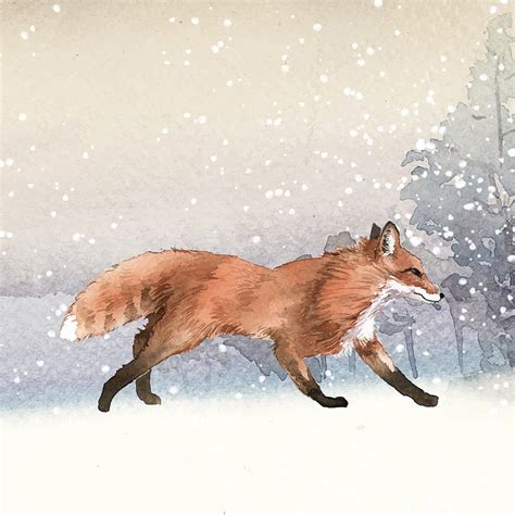 Hand-drawn fox in the snow | Free Vector Illustration - rawpixel