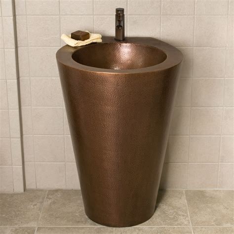 Modern Hammered Copper Pedestal Sink 4 Centers Medium Antique Copper Ebay