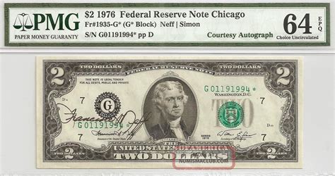 1976 2 Dollar Star Chicago Francine Neff Autograph Pmg Unc 64 Epq